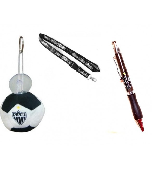 Kit 01 Caneta esferografica + 01chaveiro pelucia e 01cordao do Atletico mineiro